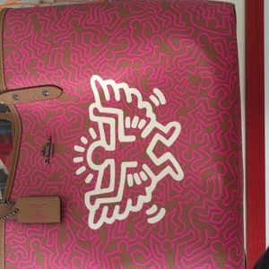 Coach x Keith Haring Angel Pink Graffiti Reversible Coated Canvas City Tote
